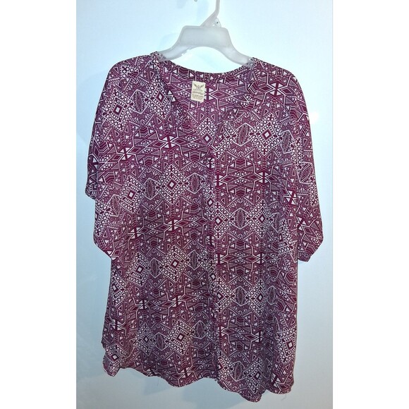 Faded Glory Multicolor Geometric Short Sleeve Button Up V-neck Blouse Sz 3X - Picture 1 of 3